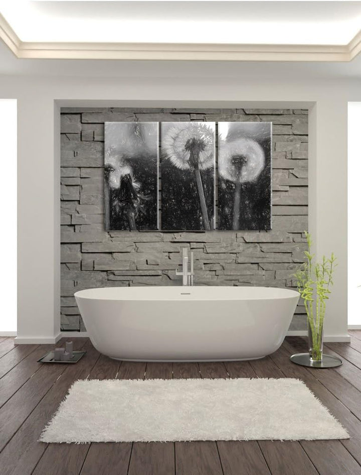 Pixxprint Pusteblume Kohle Effekt 3-Teiler Leinwandbild 120x80 Bild auf Leinwand