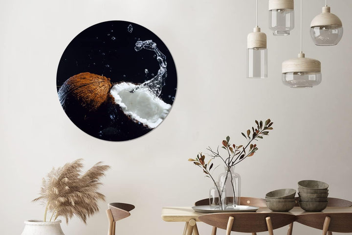 MuchoWow Wandbild Rund Wanddeko Deko Wohnzimmer Bilder 90x90 cm Kokosnuss - Stillleben - Wasser - Sc