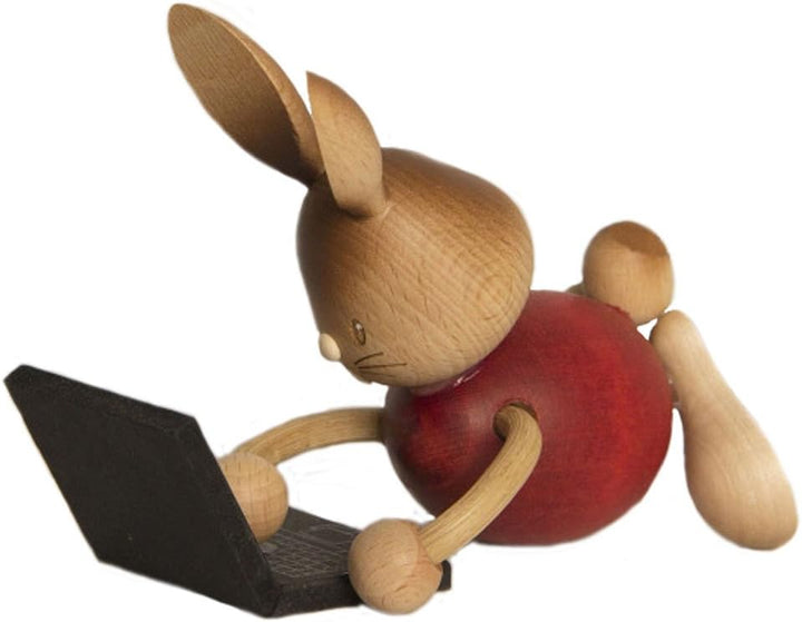 Drechslerei Kuhnert - Osterdekoration / Osterhase - Stupsi Hase mit Laptop - 12cm - aus Holz - Made