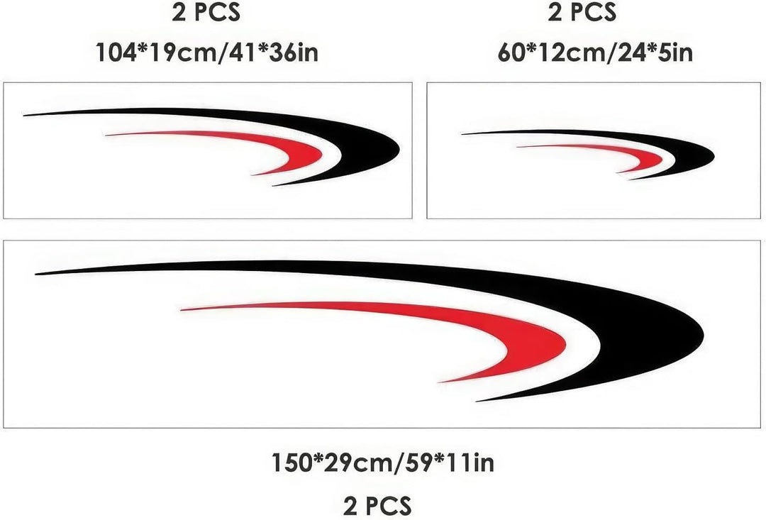 Baceyong 6 x Vinyl-Streifen-Grafik-Aufkleber, Auto-Karosserie-Aufkleber, grosse Vinyl-Aufkleber für
