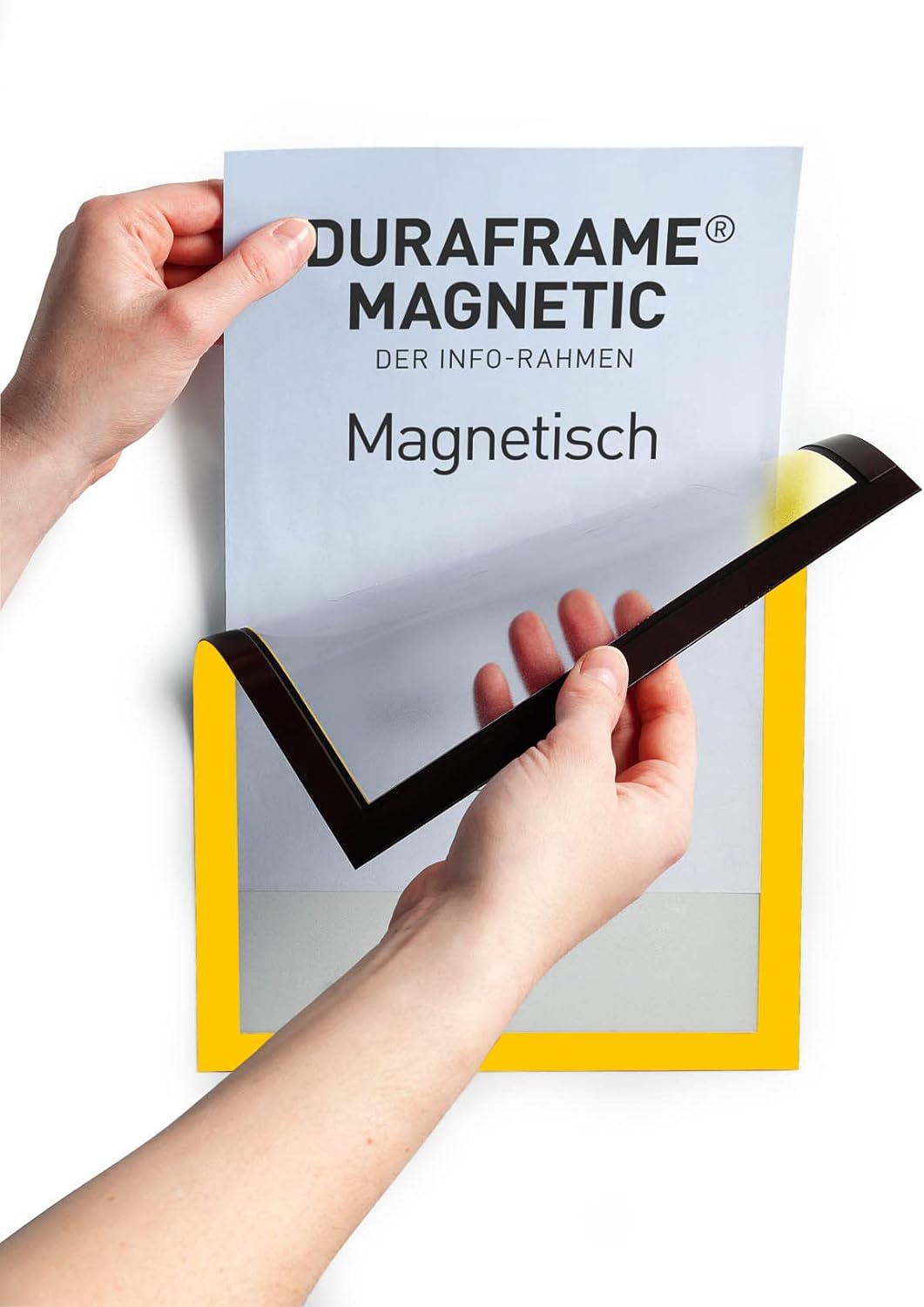 Durable Info-Rahmen Duraframe Magnetic (A4, Magnetrahmen für metallische Oberflächen) 5 Stück, gelb,