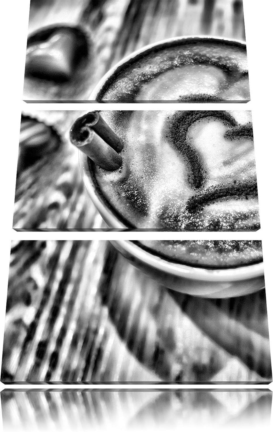 Pixxprint Monocrome, Kaffee Coffee Herz aus Schaum Cappucino 3-Teiler Leinwandbild 120x80 Bild auf L