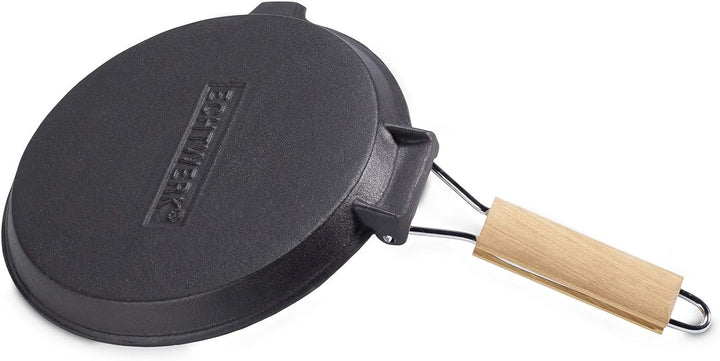 ECHTWERK EW-GE-1235 Grillpfanne aus Gusseisen mit Grillstreifen-mit Holzgriff, Schwarz