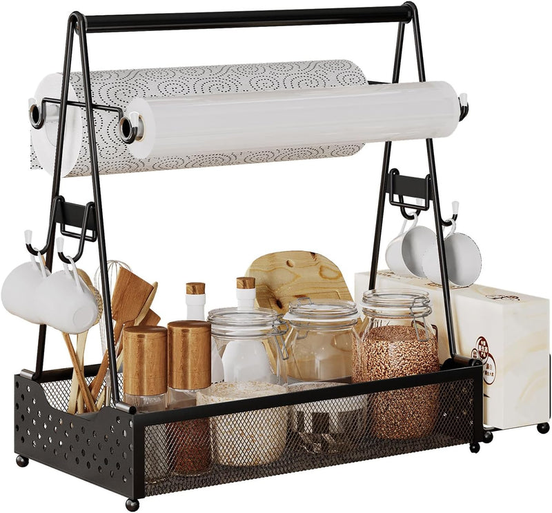 Grill-Caddy, Grill-Utensilienbehälter, BBQ-Caddy mit Papierhandtuchhalter und 4 Haken Küchen-Gewürz-