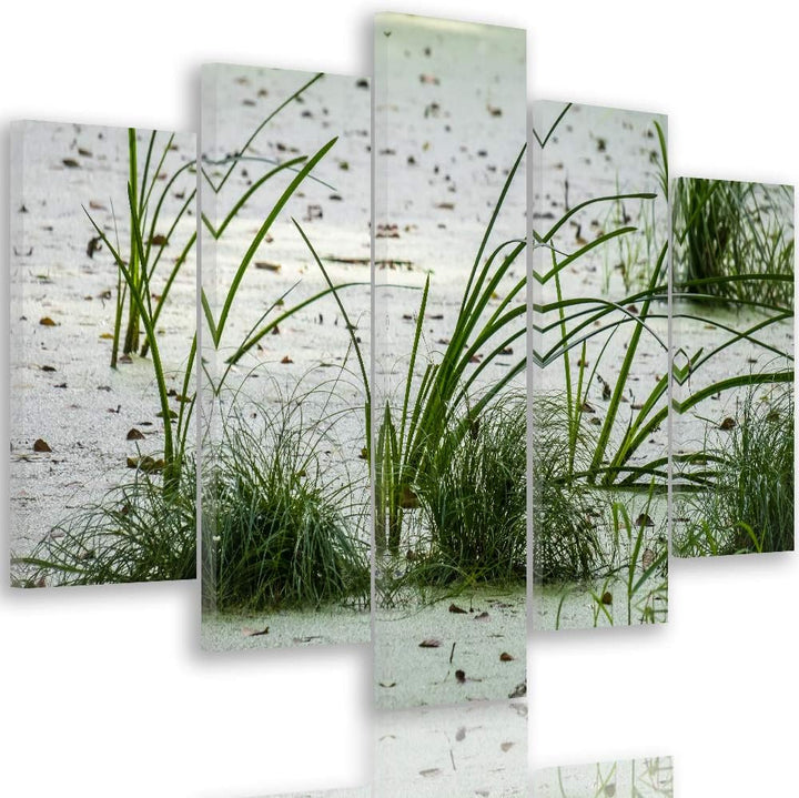 Feeby Bild auf Leinwand Natur 5 Teilig Modern Gras Strand Sand Landschaft grün 200x100 cm Leinwandbi