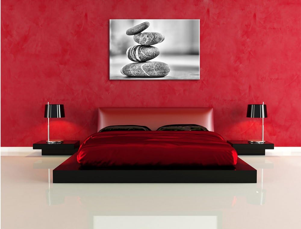 Monocrome, Zen Steinturm , Format: 100x70 auf Leinwand, XXL riesige Bilder fertig gerahmt mit Keilra