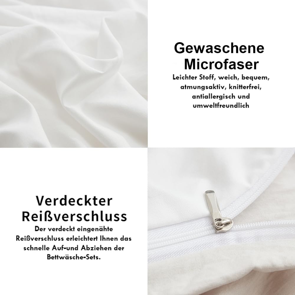 Freyamy Wendbar Bettwäsche 135x200cm 2teilig Weiss Beige Unifarben Uni Wendebettwäsche Gewaschene Mi