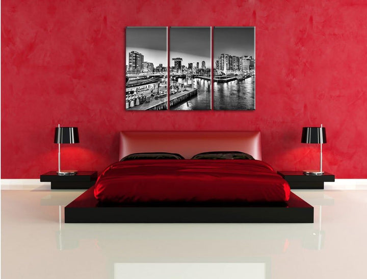 Pixxprint Ausblick auf Rotterdam als Leinwandbild/Grösse: 3 Teilig (120x80 cm) cm/Wandbild/Kunstdruc