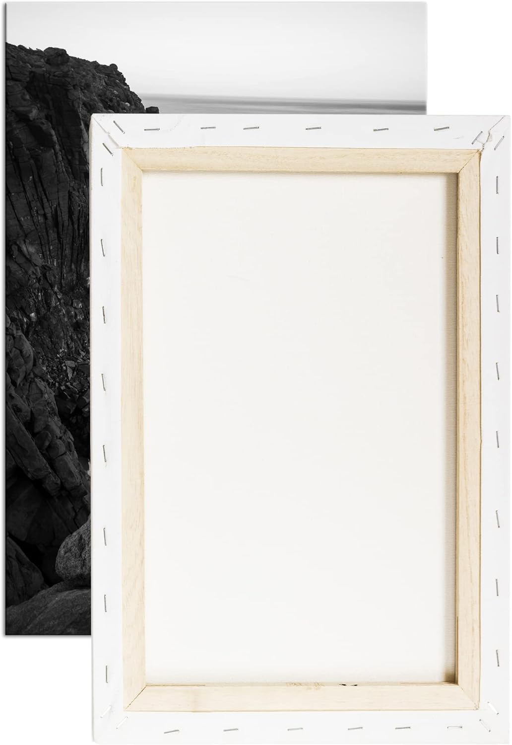 deyoli felsiger Abgrund ins Meer Effekt: Schwarz&Weiss, Format: 80x60 als Leinwandbild, Motiv fertig