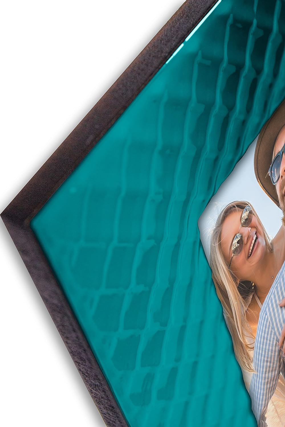 Mareli Bilderrahmen für den Tisch, Emailliertes Metall mit Geflecht Typ Netz, türkis, Adatta a Foto1