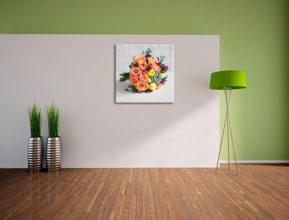 Pixxprint Romantischer Blumenstrauss als Leinwandbild/Grösse: 70x70 cm/Wandbild/Kunstdruck/fertig be