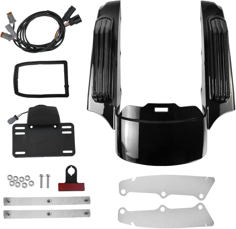 HDBUBALUS Motorcycle Rear Fender Fascia with LED Light Black Lense Fit for Harley Touring Road Glide