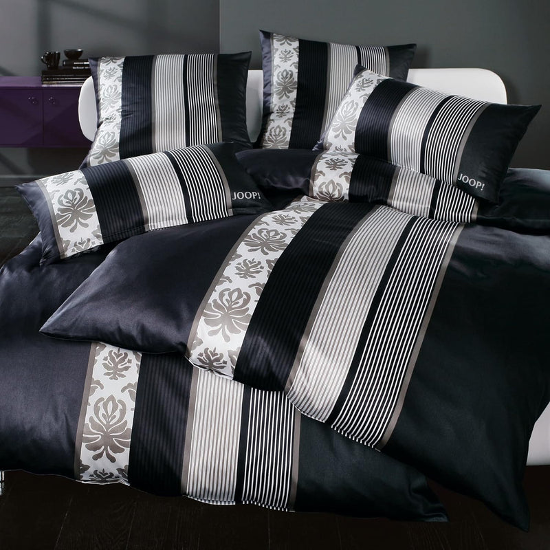 Joop! Bettwäsche Ornament Stripe Mako-Satin schwarz Grösse 155x220 cm (40x80 cm) 155x220 cm + 40x80