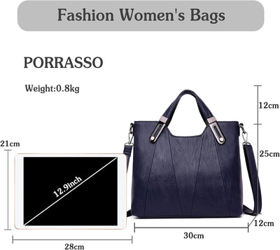 PORRASSO Mode Schultertasche Damen Handtasche Frauen Umhängetasche PU Leder Wasserdicht Henkeltasche