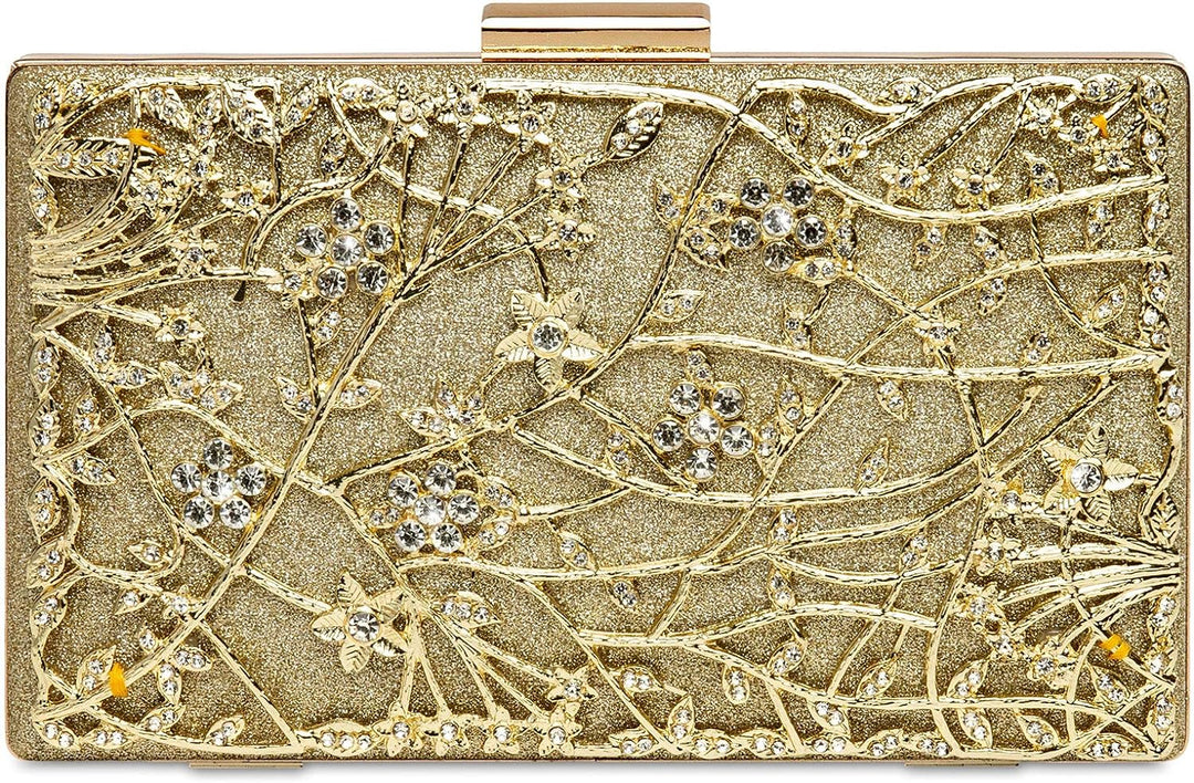Caspar TA528 aussergewöhnliche elegante Damen Box Clutch mit floralem Metalldekor Einheitsgrösse Gol