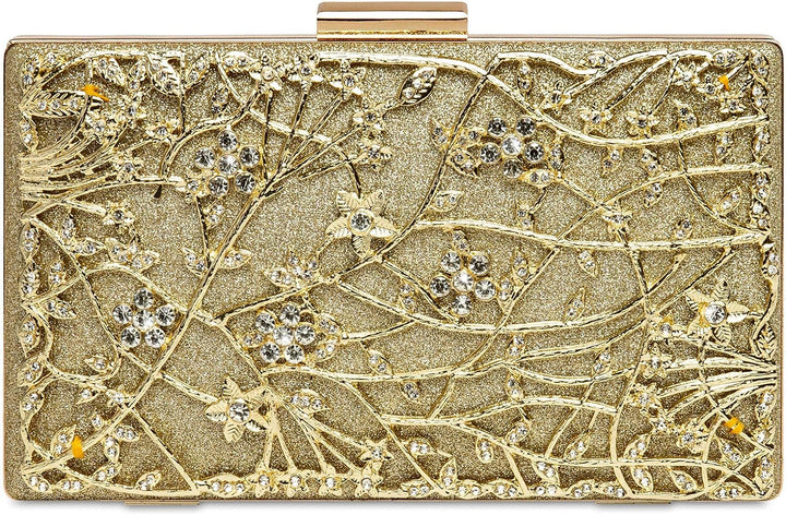 Caspar TA528 aussergewöhnliche elegante Damen Box Clutch mit floralem Metalldekor Einheitsgrösse Gol
