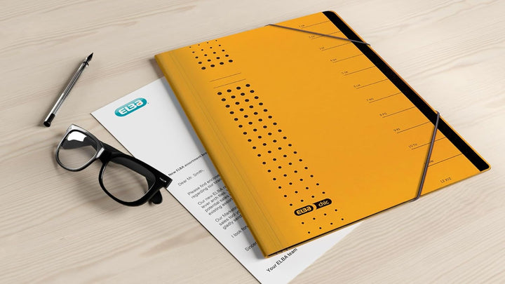 Elba Ordnungsmappe chic A4 aus Karton, 12 Fächer, gelb, 5 Stück gelb Ordnungsmappe chic A4, gelb Ord