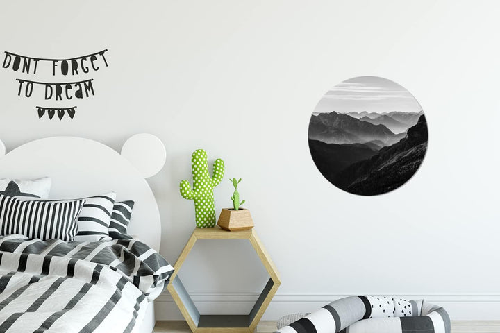 MuchoWow Wandbild Rund Wanddeko Deko Wohnzimmer Bilder 30x30 cm Berge - Natur - Nebel, 30x30 cm
