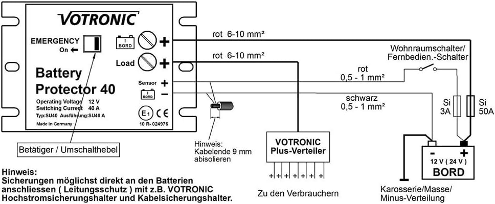 VOTRONIC 3073 Battery Protector 40 Motor 40A 12V Batteriewächter Überspannungsschutz