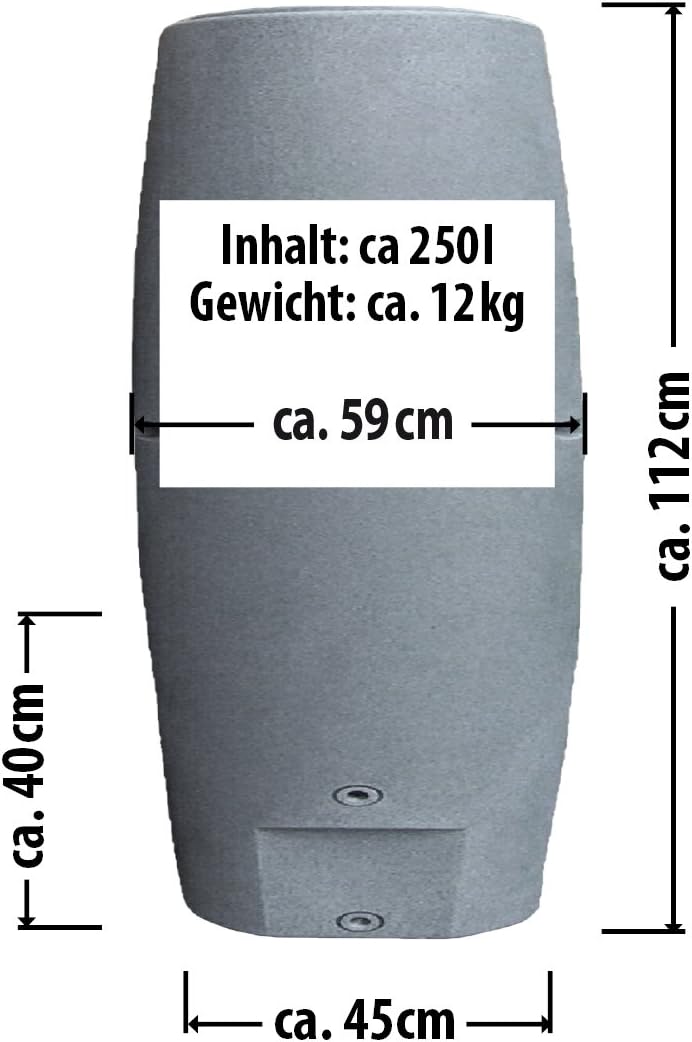 Regentonne Säule grau, 250l- das schlanke REGENFASS! REGENSPEICHER REGENBEHÄLTER, KOMPAKT und PRAKTI