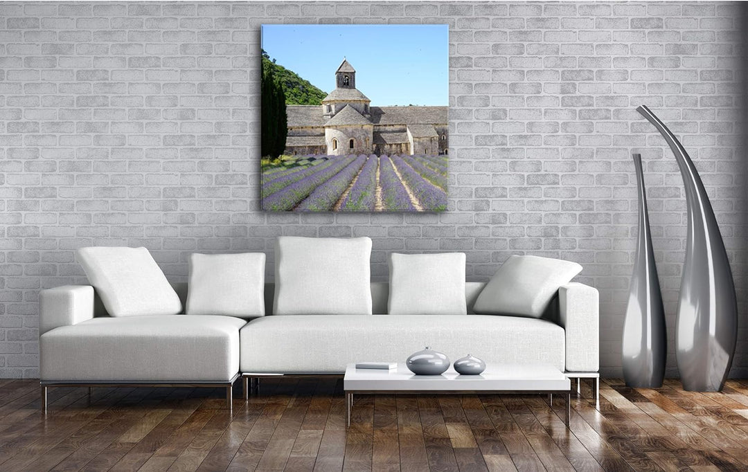 Lavendel Feld in der Toskana Format: 60x60 als Leinwandbild, Motiv fertig gerahmt auf Echtholzrahmen