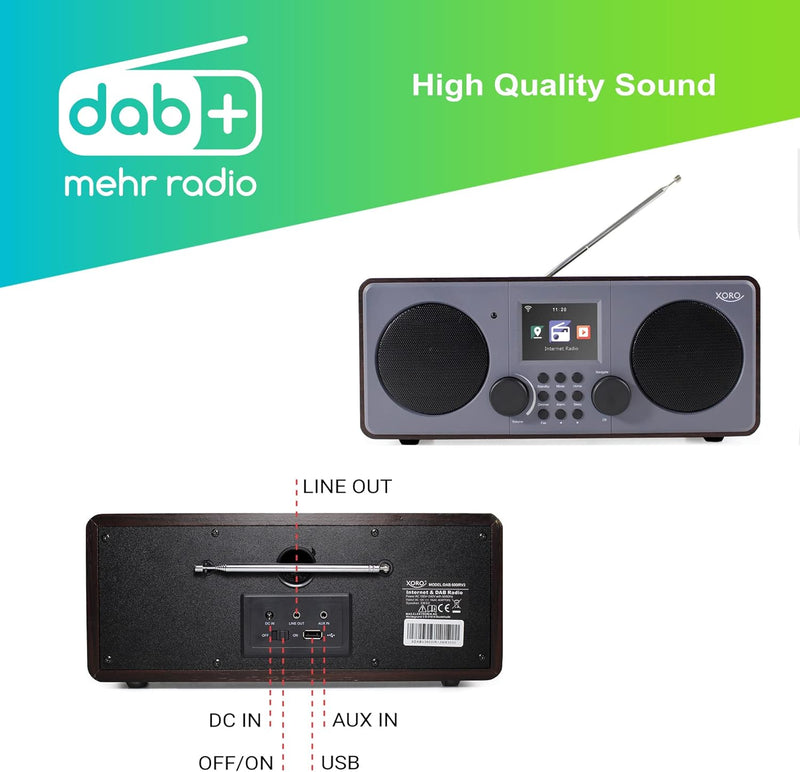 XORO DAB 600 IR V3 - Internet DAB+/UKW Radio mit WLAN, 2 x 5 Watt RMS, USB 2.0, App-Steuerung, Bluet
