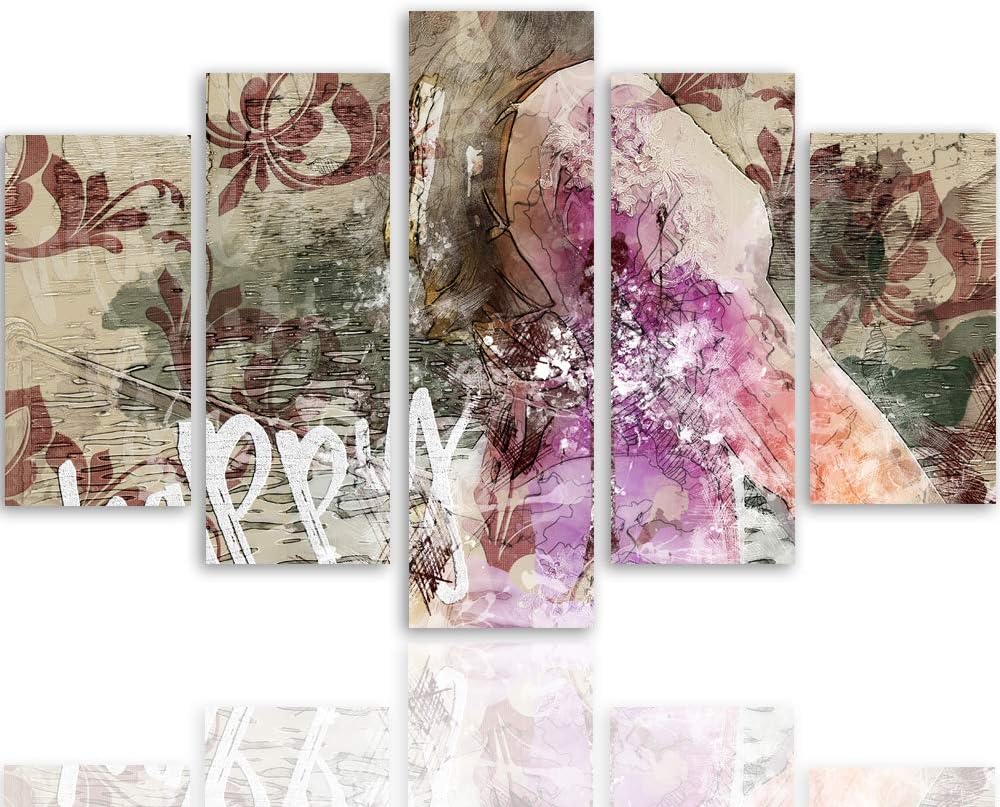 Feeby Leinwandbild 5 Teilig Abstraktion Bild Wanddeko Slogan Design Blumen bunt 200x100 cm Leinwandb