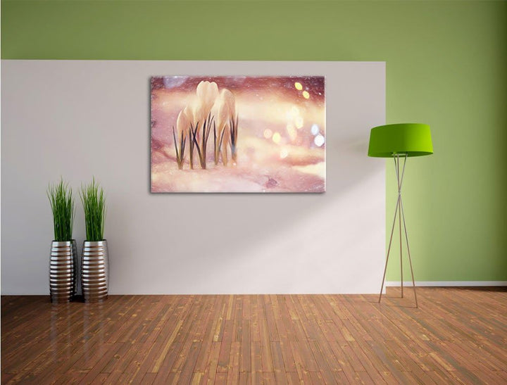 Pixxprint Schneeglöckchen im Frühjahr als Leinwandbild/Grösse: 100x70 / Wandbild/Kunstdruck/fertig b