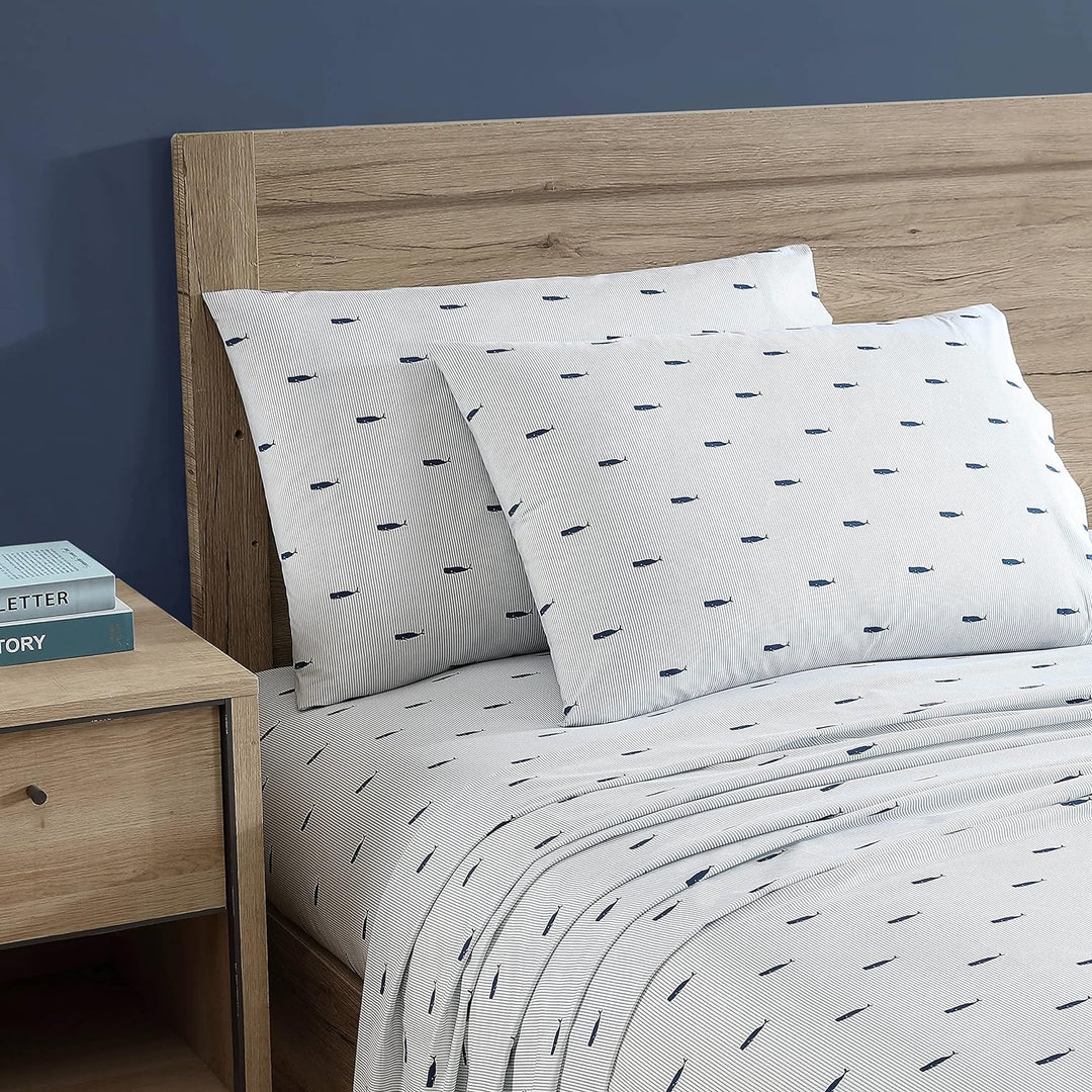 Nautica Bettwäsche-Set für Doppelbett, Baumwoll-Perkal-Bettwäsche-Set, Küstendekoration (Wal gestrei