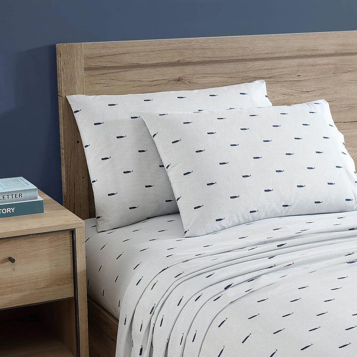 Nautica Bettwäsche-Set für Doppelbett, Baumwoll-Perkal-Bettwäsche-Set, Küstendekoration (Wal gestrei