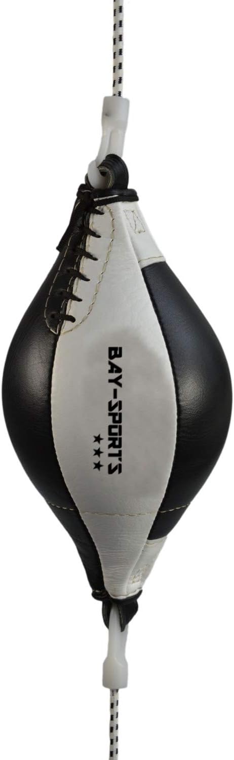 Doppelendball oval schwarz weiss Punchingball Kunstleder inkl. Gummiseile Boxbirne Speedball Reflexb
