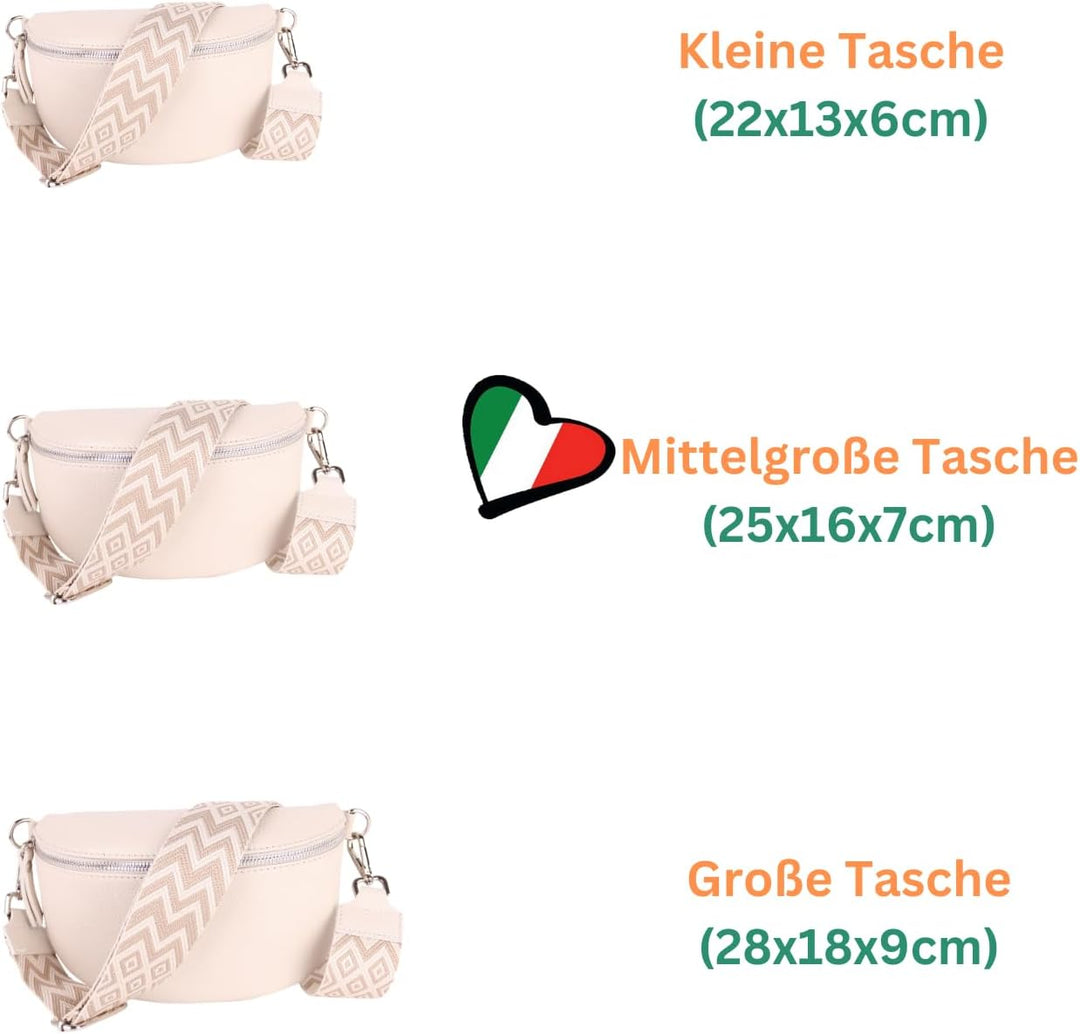 MIRROSI® Bauchtasche Damen, Echtleder, Made in Italy, Umhängetasche, Brusttasche, Crossbody Bag (1 T