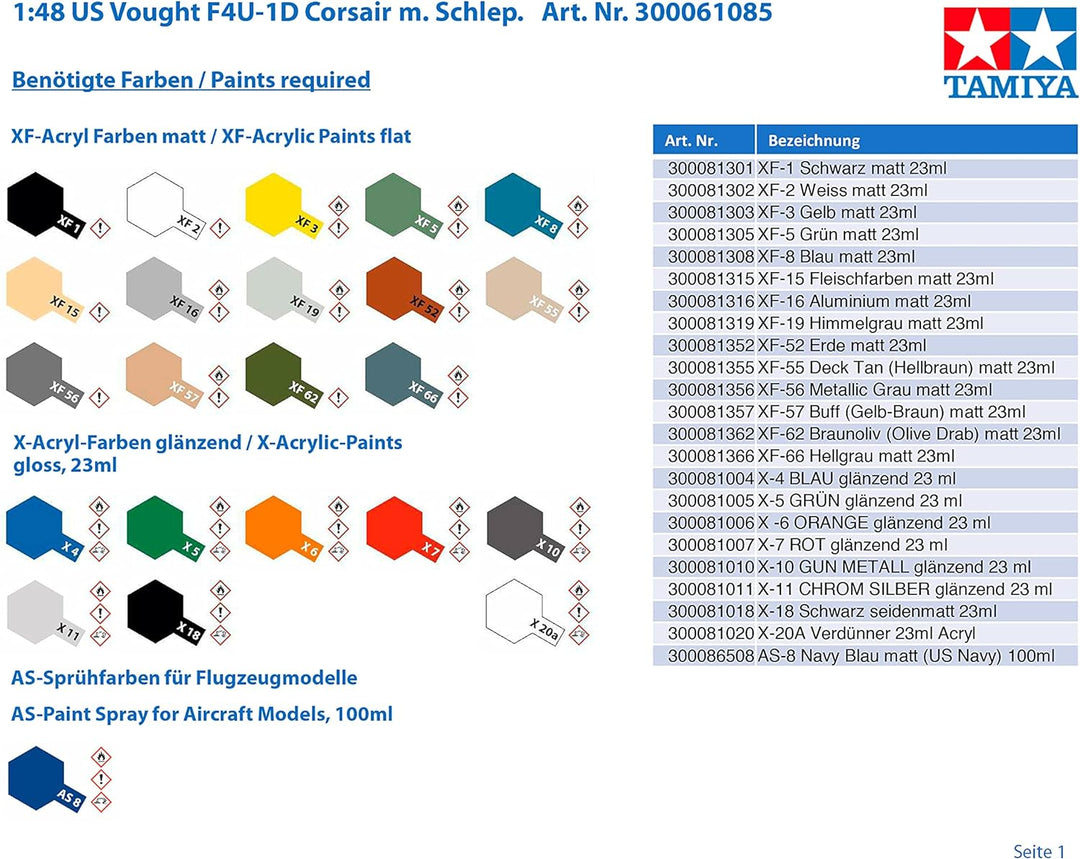 Tamiya 300061085 - 1:48 Vought F4U-1D Corsair