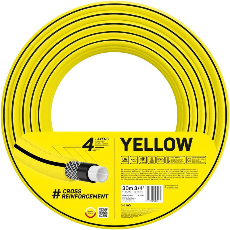 Cellfast YELLOW Gartenschlauch, Leicht, Strapazierfähig, 4-lagig, Haltbare Kreuzgeflecht, UV und Alg