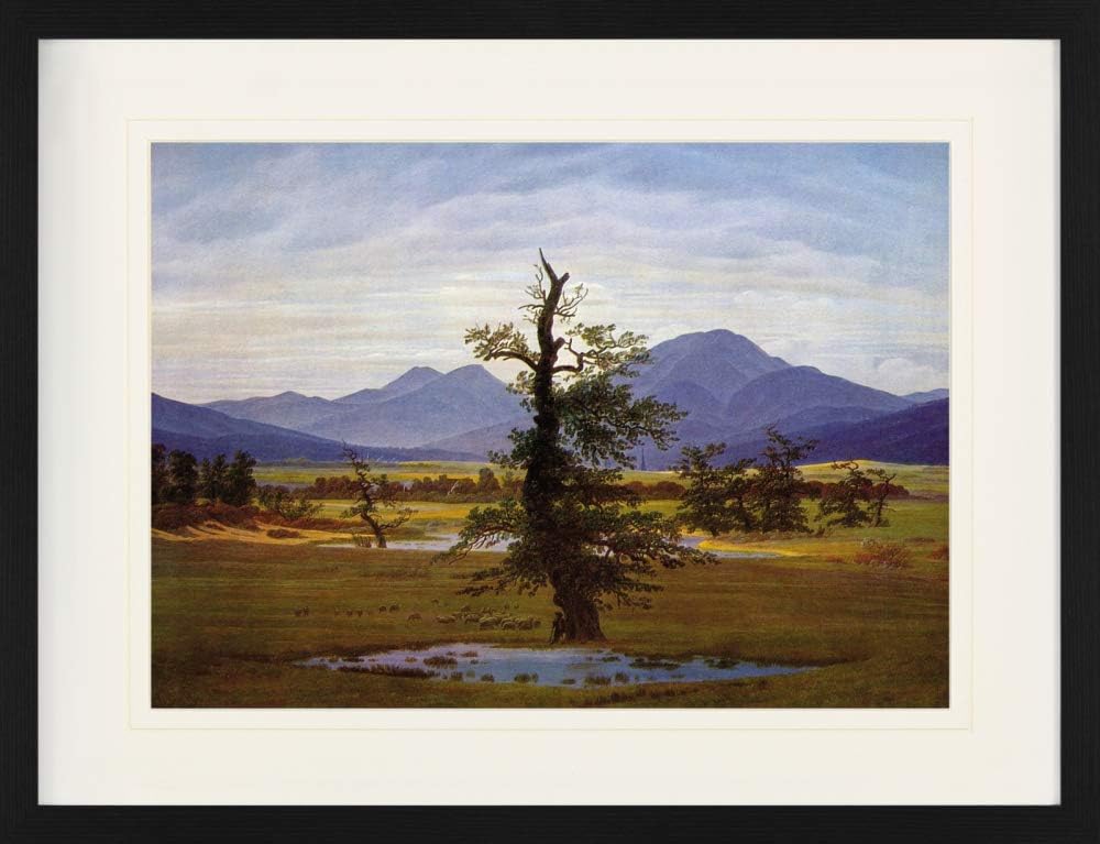 1art1 Caspar David Friedrich Poster Der Einsame Baum, 1822 Gerahmtes Bild Mit Edlem Passepartout | W