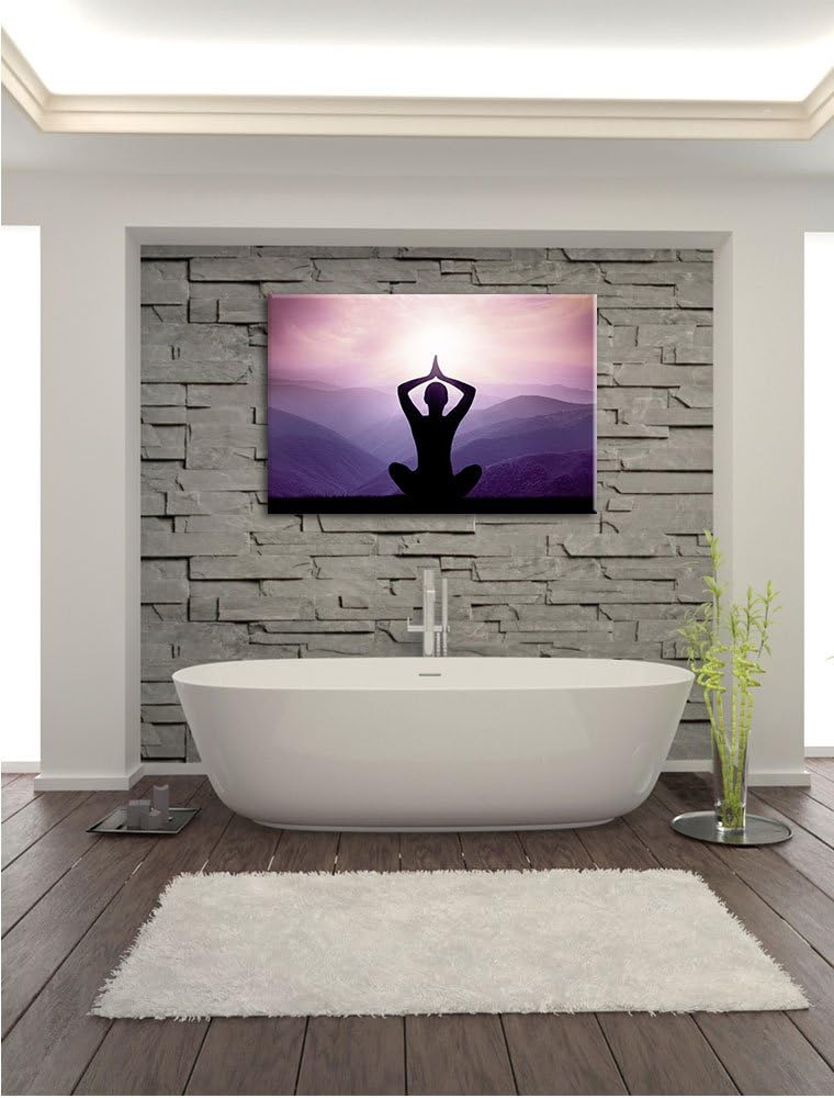 Pixxprint Meditierender Mann in den Bergen / 100x70cm Leinwandbild bespannt auf Holzrahmen/Wandbild