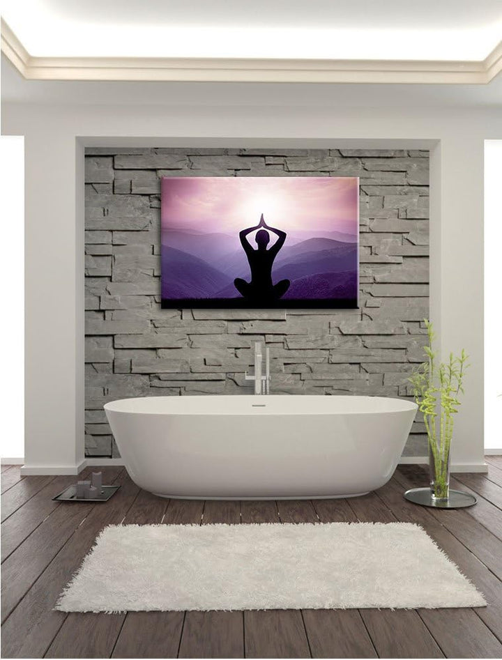 Pixxprint Meditierender Mann in den Bergen / 100x70cm Leinwandbild bespannt auf Holzrahmen/Wandbild