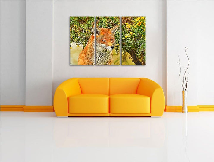 aufschauender Fuchs NewArt 3-Teiler Leinwandbild 120x80 Bild auf Leinwand, XXL riesige Bilder fertig