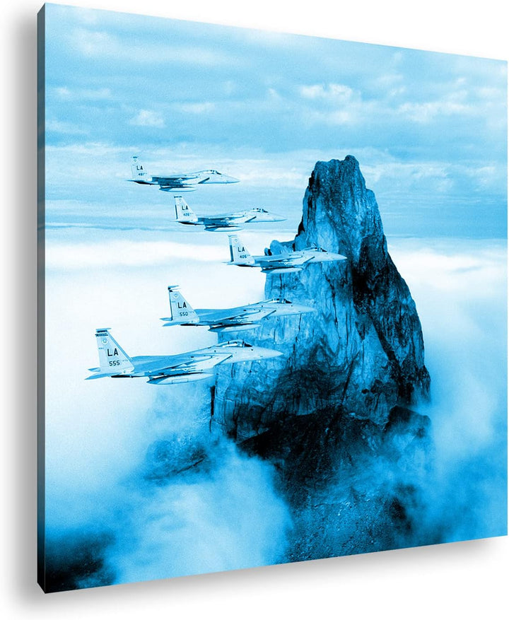 deyoli gewaltige Kampfjets im Einsatz Format: 70x70 Effekt: Monocrome Blau als Leinwandbild, Motiv f