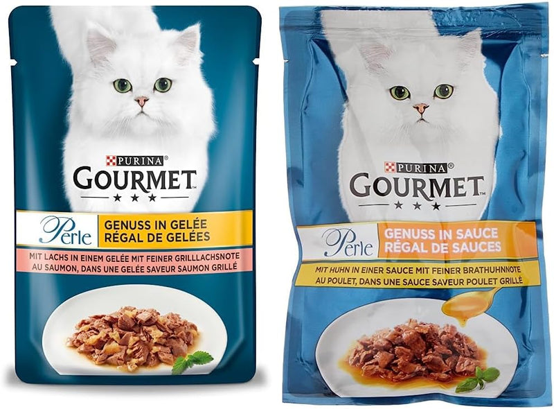 PURINA Gourmet Perle Genuss in Gelee Katzenfutter nass mit Lachs & feiner Grillachsnote 26er Pack (2