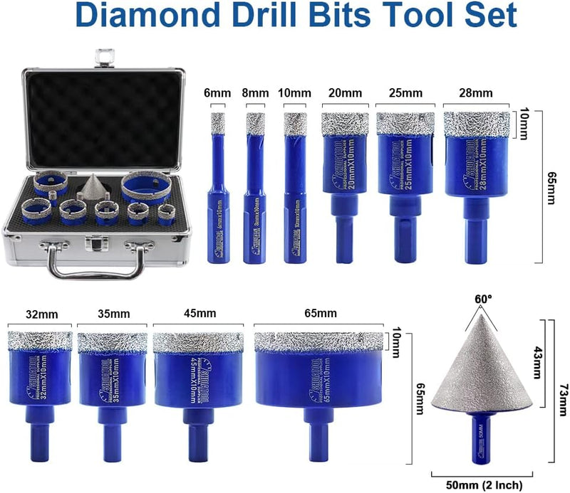 SHDIATOOL Trockene Diamantbohrkernbohrer Dreieck Schaft 6/8/10/20/25/28/32/35/45/65MM und 50MM Diama