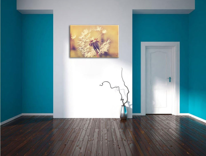 Herbst Löwenzahn, Format: 100x70 auf Leinwand, XXL riesige Bilder fertig gerahmt mit Keilrahmen, Kun