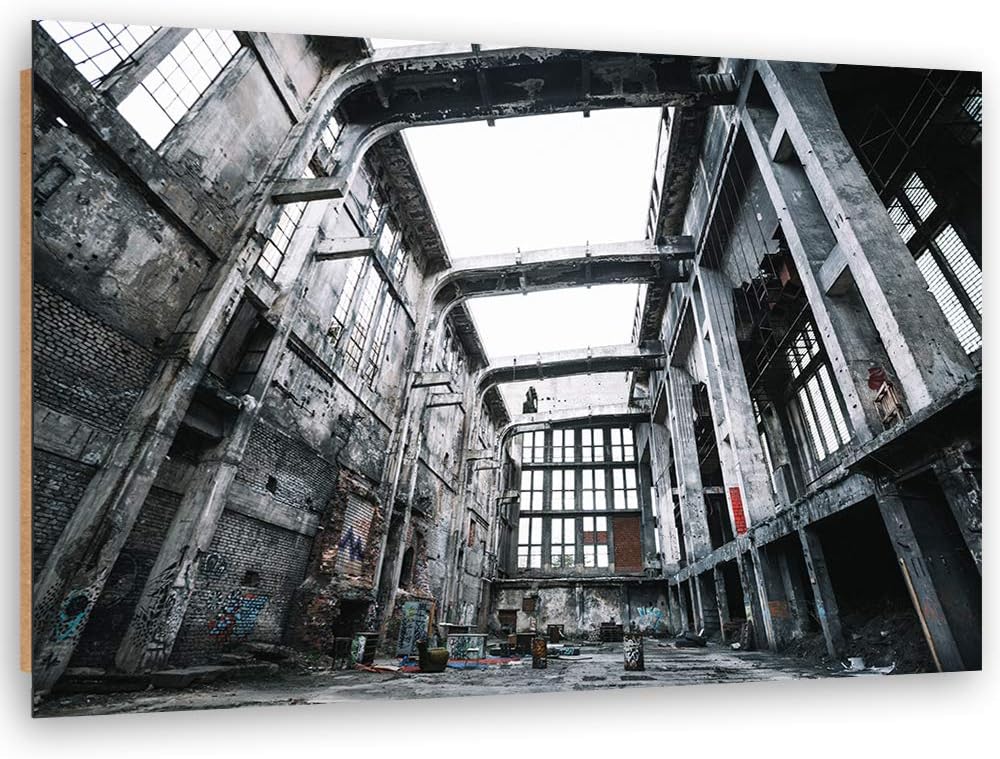 Wandbild XXL Architektur Deko Kunst Bilder Fabrik Grau 120x80 cm Deko Paneel 120x80 cm Grau_b, Deko