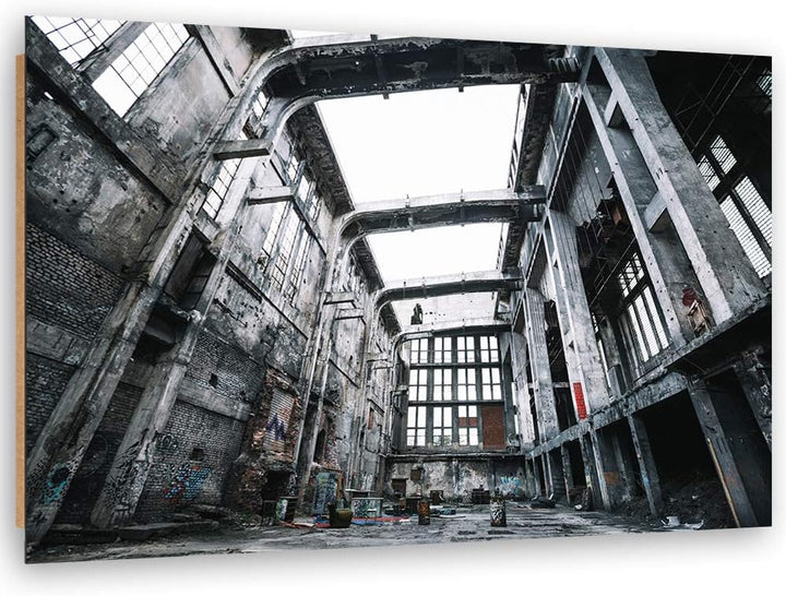 Wandbild XXL Architektur Deko Kunst Bilder Fabrik Grau 120x80 cm Deko Paneel 120x80 cm Grau_b, Deko