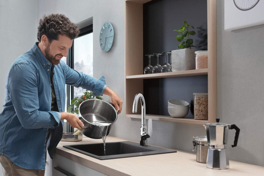 hansgrohe Küchenarmatur (Wasserhahn Küche 360° schwenkbar, hoher Komfort-Auslauf 220mm, Standardansc