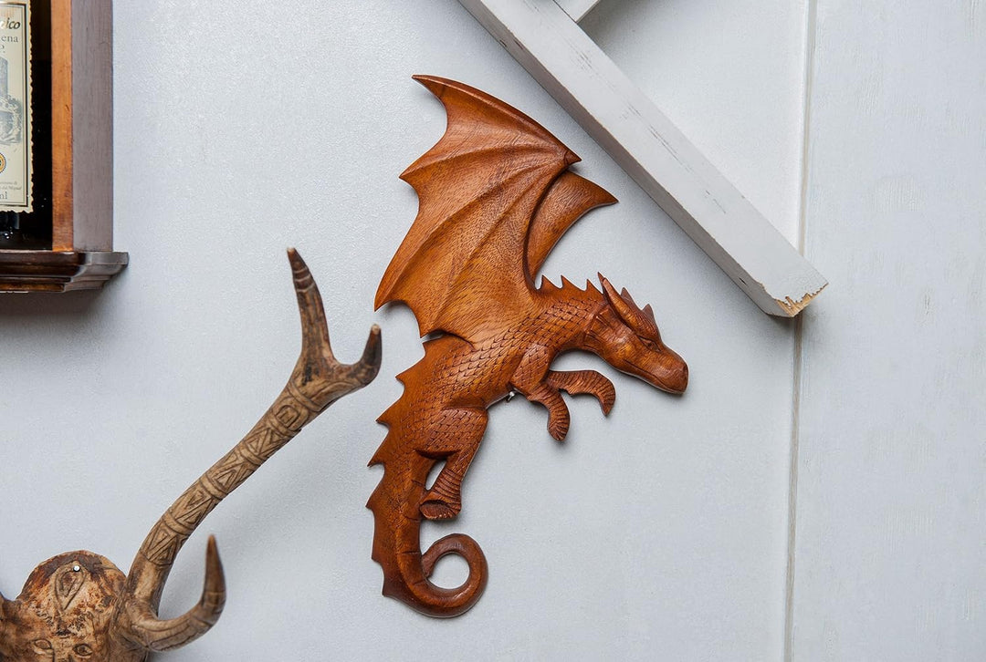Windalf Wandbild Draco 33 cm Drache rechts schauend Holzbild Handarbeit aus Holz