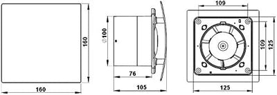 MKK Ø 100 mm Badventilator hochglanz weiss gebogen Feuchtigkeitssensor Timer Nachlauf und Rückstaukl