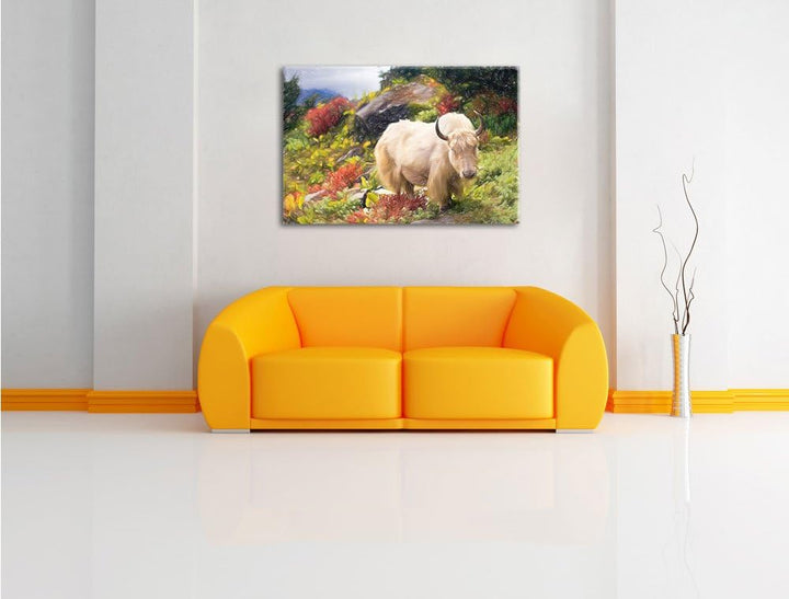 Pixxprint Schönes Yak Himalaya Kunst Buntstift Effekt, Format: 100x70 auf Leinwand, riesige Bilder f