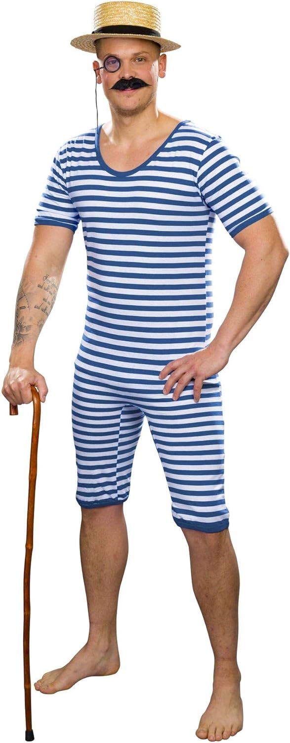 shoperama Nostalgischer Herren Ringel Badeanzug 20er 30er Jahre Gewichtheber Clown Artist Retro Hist