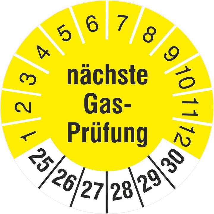 500 Prüfplaketten nächste Gasprüfung 30 mm Prüfetiketten Gas 2025-30 500 30mm Durchmesser, 500 30mm
